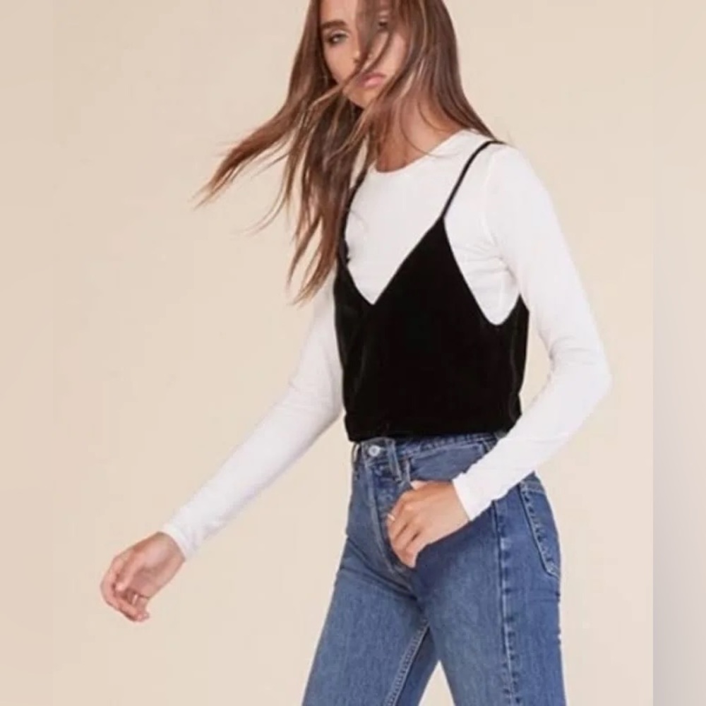 Reformation Velvet Mabel Top Black Small